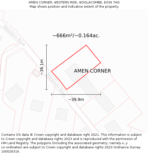 AMEN CORNER, WESTERN RISE, WOOLACOMBE, EX34 7AG: Plot and title map