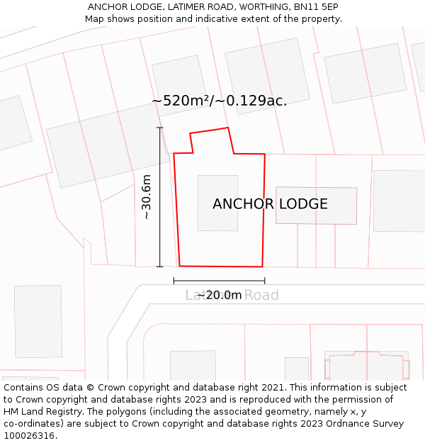 ANCHOR LODGE, LATIMER ROAD, WORTHING, BN11 5EP: Plot and title map