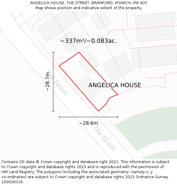 ANGELICA HOUSE, THE STREET, BRAMFORD, IPSWICH, IP8 4DY: Plot and title map