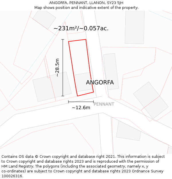 ANGORFA, PENNANT, LLANON, SY23 5JH: Plot and title map