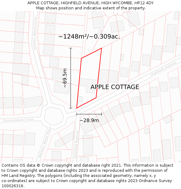 APPLE COTTAGE, HIGHFIELD AVENUE, HIGH WYCOMBE, HP12 4DY: Plot and title map