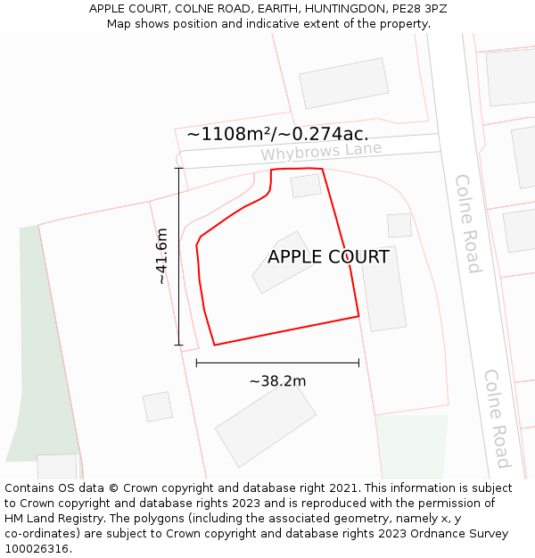 APPLE COURT, COLNE ROAD, EARITH, HUNTINGDON, PE28 3PZ: Plot and title map