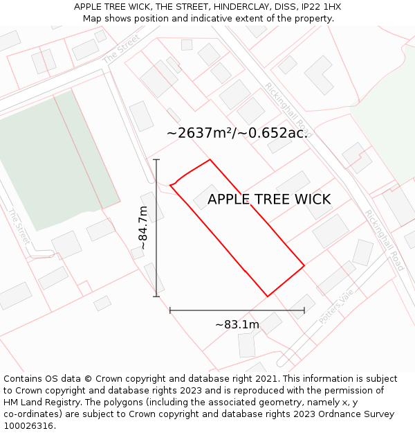 APPLE TREE WICK, THE STREET, HINDERCLAY, DISS, IP22 1HX: Plot and title map