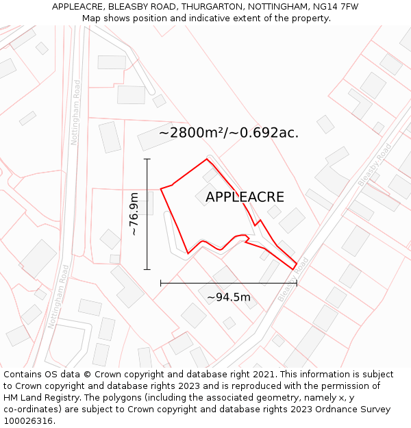 APPLEACRE, BLEASBY ROAD, THURGARTON, NOTTINGHAM, NG14 7FW: Plot and title map