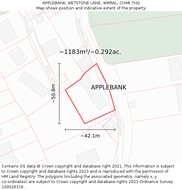 APPLEBANK, WETSTONE LANE, WIRRAL, CH48 7HQ: Plot and title map