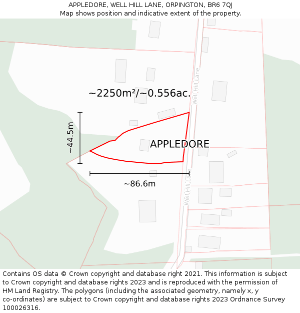 APPLEDORE, WELL HILL LANE, ORPINGTON, BR6 7QJ: Plot and title map