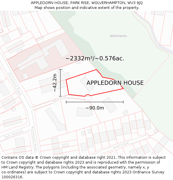 APPLEDORN HOUSE, PARK RISE, WOLVERHAMPTON, WV3 9JQ: Plot and title map