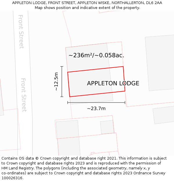 APPLETON LODGE, FRONT STREET, APPLETON WISKE, NORTHALLERTON, DL6 2AA: Plot and title map