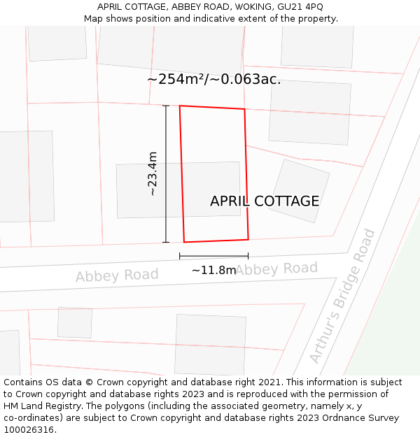 APRIL COTTAGE, ABBEY ROAD, WOKING, GU21 4PQ: Plot and title map