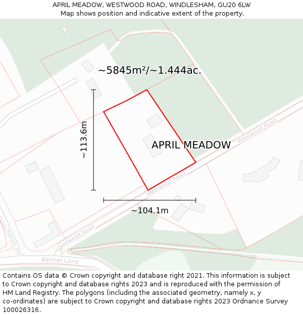 APRIL MEADOW, WESTWOOD ROAD, WINDLESHAM, GU20 6LW: Plot and title map