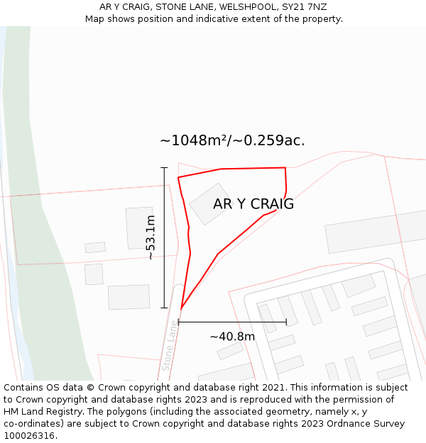 AR Y CRAIG, STONE LANE, WELSHPOOL, SY21 7NZ: Plot and title map