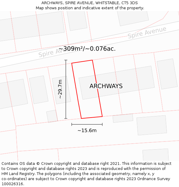 ARCHWAYS, SPIRE AVENUE, WHITSTABLE, CT5 3DS: Plot and title map