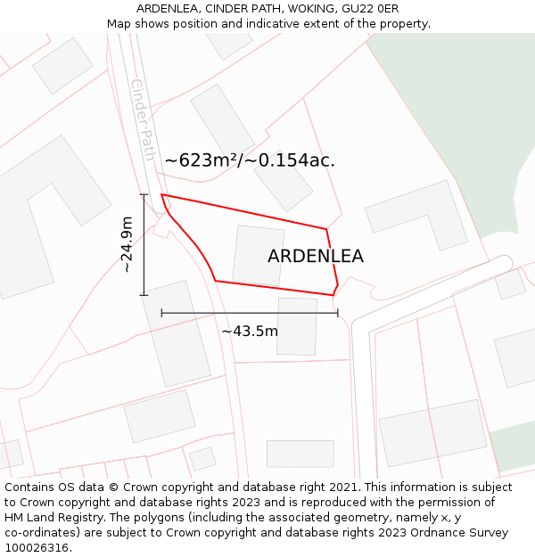 ARDENLEA, CINDER PATH, WOKING, GU22 0ER: Plot and title map