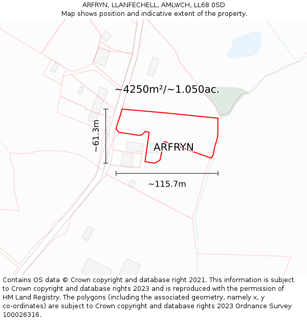 ARFRYN, LLANFECHELL, AMLWCH, LL68 0SD: Plot and title map