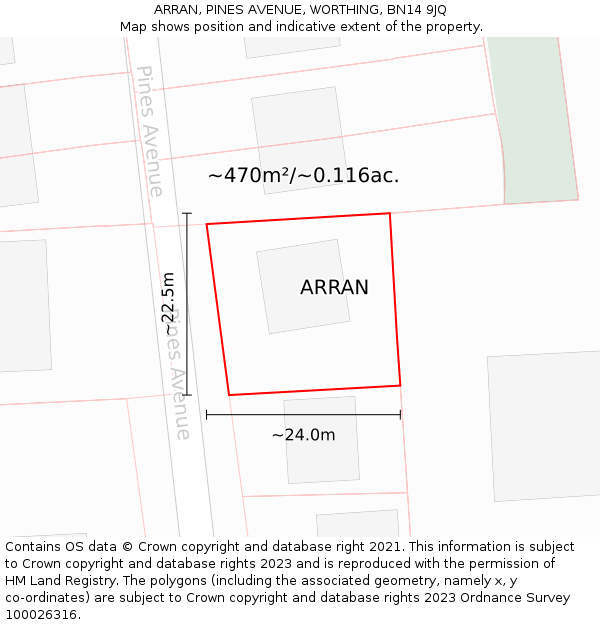 ARRAN, PINES AVENUE, WORTHING, BN14 9JQ: Plot and title map