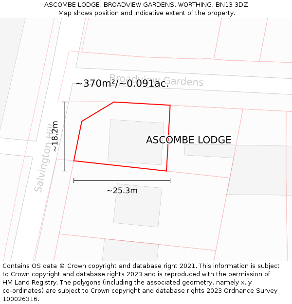 ASCOMBE LODGE, BROADVIEW GARDENS, WORTHING, BN13 3DZ: Plot and title map