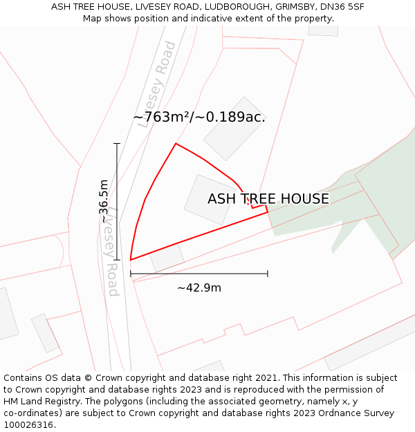 ASH TREE HOUSE, LIVESEY ROAD, LUDBOROUGH, GRIMSBY, DN36 5SF: Plot and title map