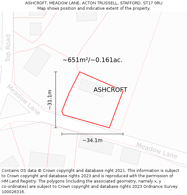 ASHCROFT, MEADOW LANE, ACTON TRUSSELL, STAFFORD, ST17 0RU: Plot and title map