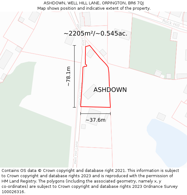 ASHDOWN, WELL HILL LANE, ORPINGTON, BR6 7QJ: Plot and title map