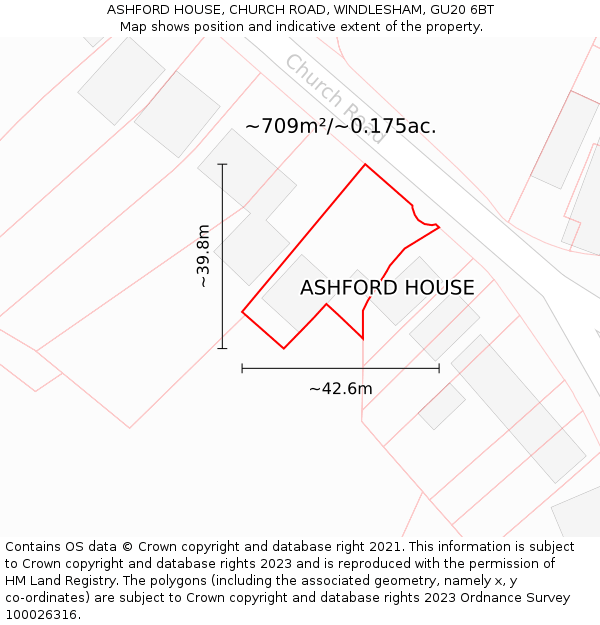 ASHFORD HOUSE, CHURCH ROAD, WINDLESHAM, GU20 6BT: Plot and title map