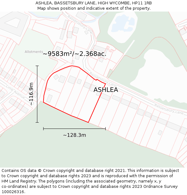 ASHLEA, BASSETSBURY LANE, HIGH WYCOMBE, HP11 1RB: Plot and title map