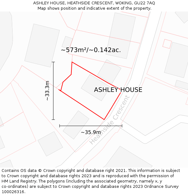 ASHLEY HOUSE, HEATHSIDE CRESCENT, WOKING, GU22 7AQ: Plot and title map