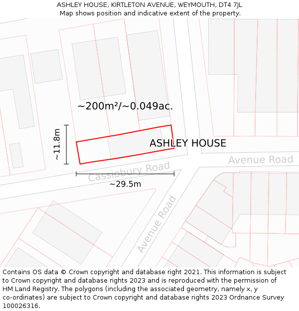 ASHLEY HOUSE, KIRTLETON AVENUE, WEYMOUTH, DT4 7JL: Plot and title map