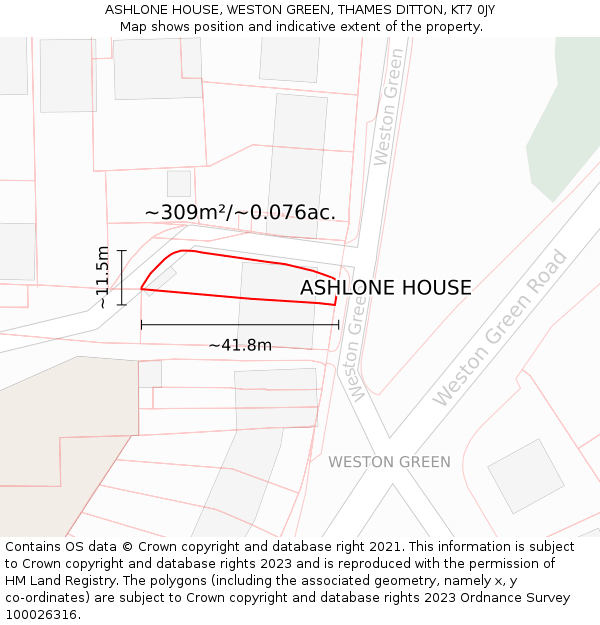 ASHLONE HOUSE, WESTON GREEN, THAMES DITTON, KT7 0JY: Plot and title map