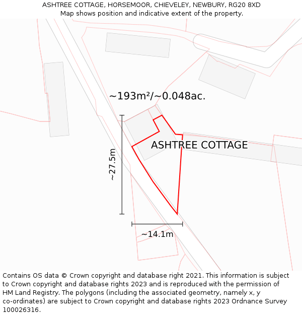 ASHTREE COTTAGE, HORSEMOOR, CHIEVELEY, NEWBURY, RG20 8XD: Plot and title map