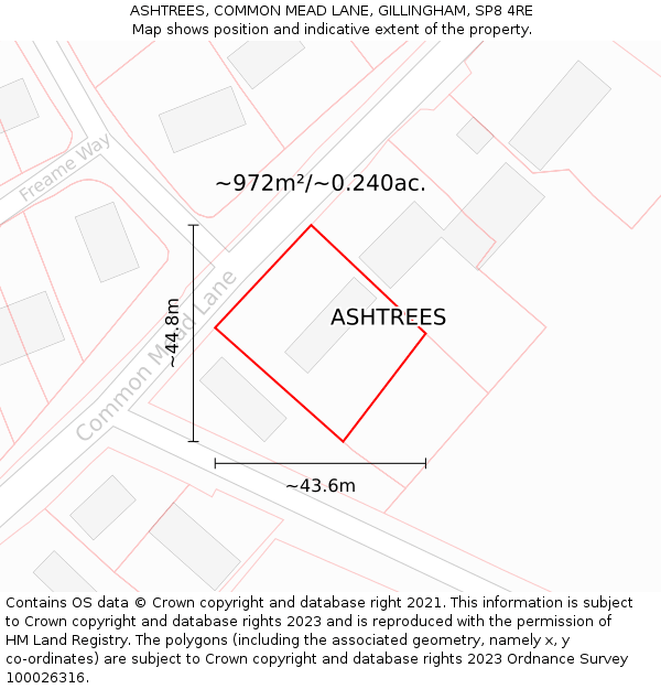 ASHTREES, COMMON MEAD LANE, GILLINGHAM, SP8 4RE: Plot and title map