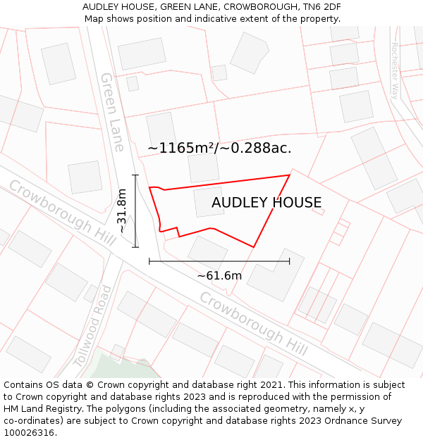 AUDLEY HOUSE, GREEN LANE, CROWBOROUGH, TN6 2DF: Plot and title map