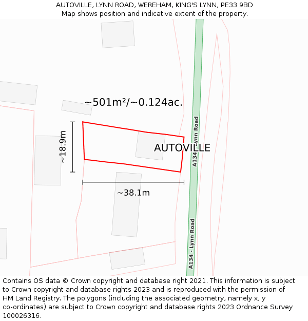 AUTOVILLE, LYNN ROAD, WEREHAM, KING'S LYNN, PE33 9BD: Plot and title map