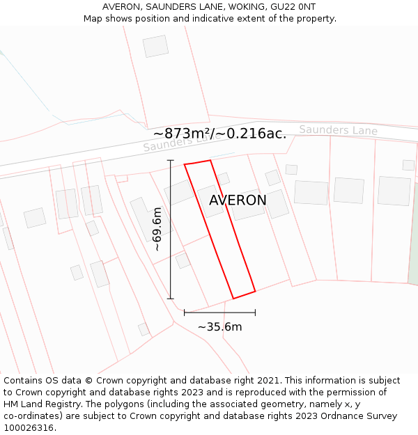 AVERON, SAUNDERS LANE, WOKING, GU22 0NT: Plot and title map