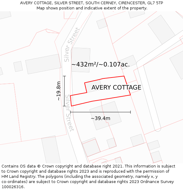 AVERY COTTAGE, SILVER STREET, SOUTH CERNEY, CIRENCESTER, GL7 5TP: Plot and title map