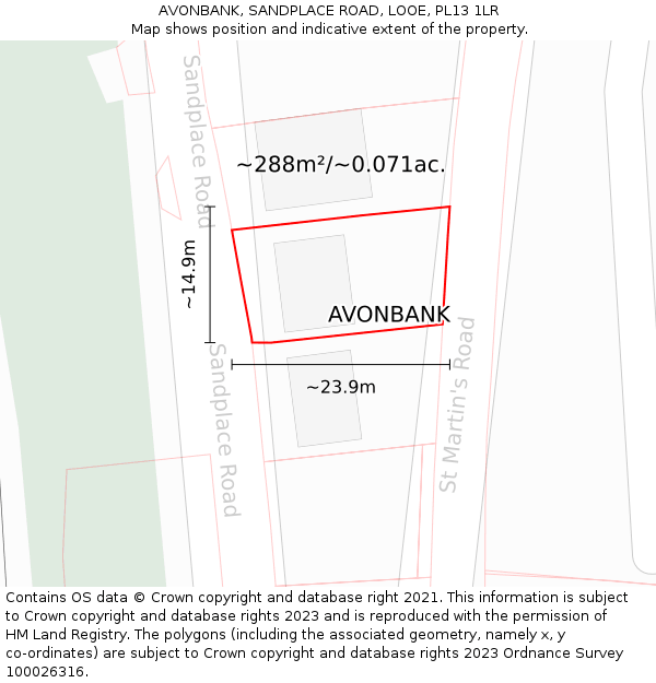 AVONBANK, SANDPLACE ROAD, LOOE, PL13 1LR: Plot and title map