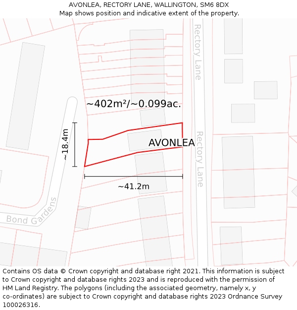 AVONLEA, RECTORY LANE, WALLINGTON, SM6 8DX: Plot and title map