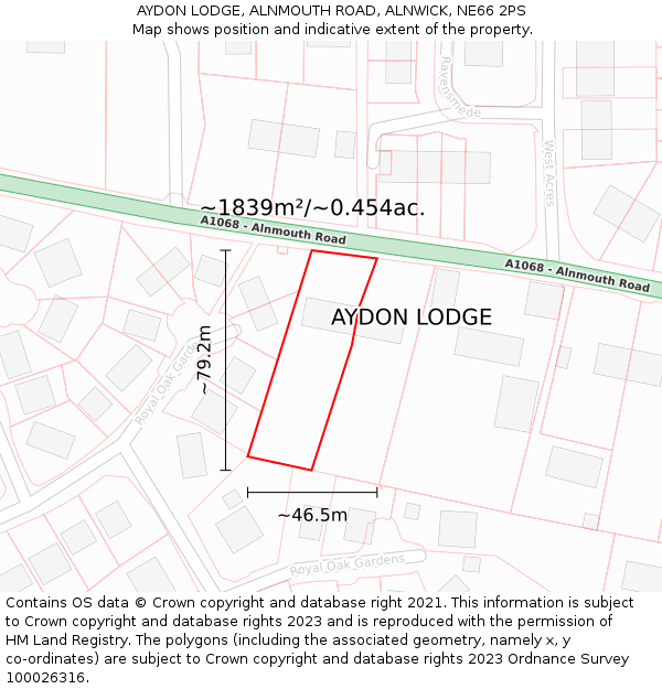 AYDON LODGE, ALNMOUTH ROAD, ALNWICK, NE66 2PS: Plot and title map