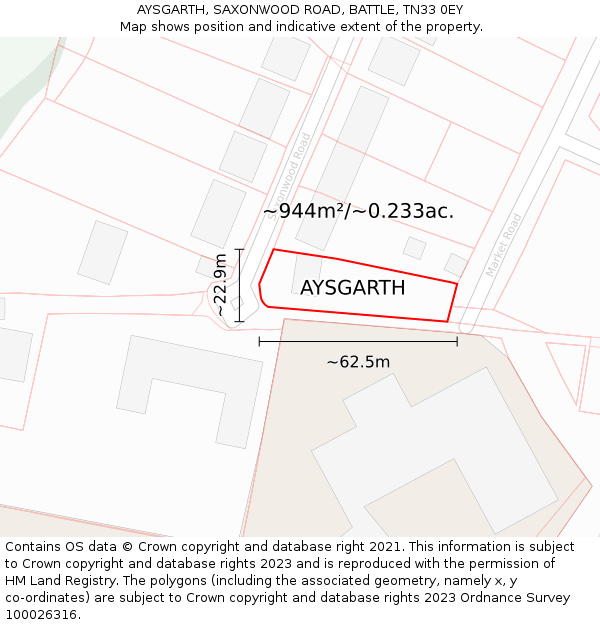 AYSGARTH, SAXONWOOD ROAD, BATTLE, TN33 0EY: Plot and title map