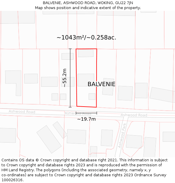BALVENIE, ASHWOOD ROAD, WOKING, GU22 7JN: Plot and title map