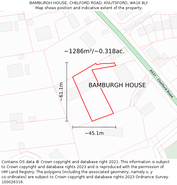 BAMBURGH HOUSE, CHELFORD ROAD, KNUTSFORD, WA16 8LY: Plot and title map