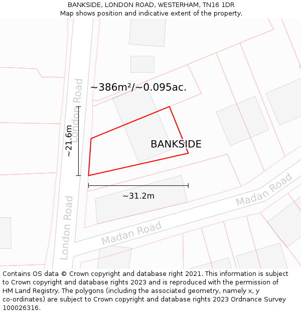 BANKSIDE, LONDON ROAD, WESTERHAM, TN16 1DR: Plot and title map