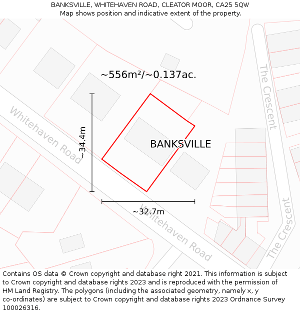 BANKSVILLE, WHITEHAVEN ROAD, CLEATOR MOOR, CA25 5QW: Plot and title map