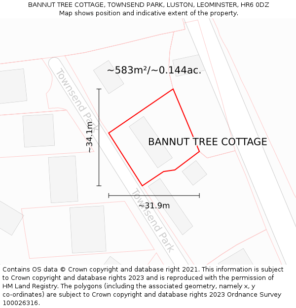 BANNUT TREE COTTAGE, TOWNSEND PARK, LUSTON, LEOMINSTER, HR6 0DZ: Plot and title map
