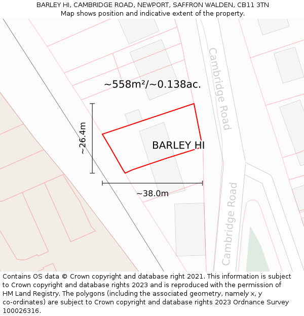 BARLEY HI, CAMBRIDGE ROAD, NEWPORT, SAFFRON WALDEN, CB11 3TN: Plot and title map