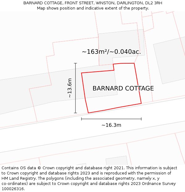 BARNARD COTTAGE, FRONT STREET, WINSTON, DARLINGTON, DL2 3RH: Plot and title map