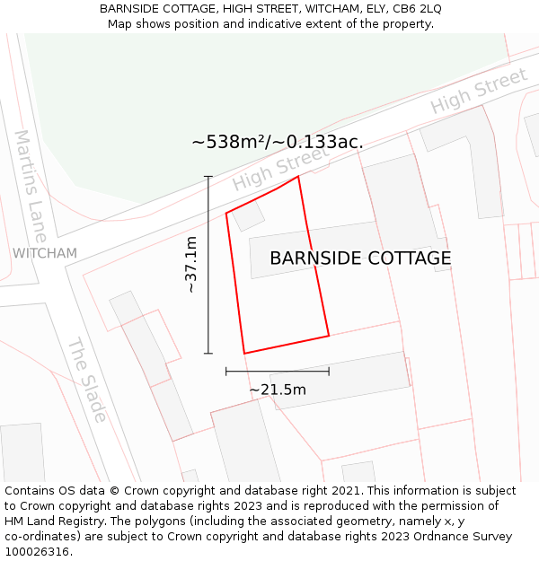 BARNSIDE COTTAGE, HIGH STREET, WITCHAM, ELY, CB6 2LQ: Plot and title map