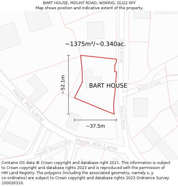 BART HOUSE, MOUNT ROAD, WOKING, GU22 0PY: Plot and title map