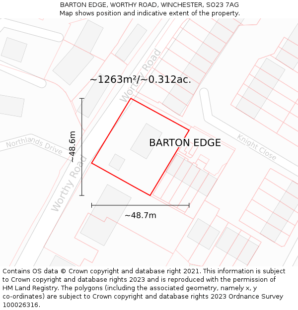 BARTON EDGE, WORTHY ROAD, WINCHESTER, SO23 7AG: Plot and title map