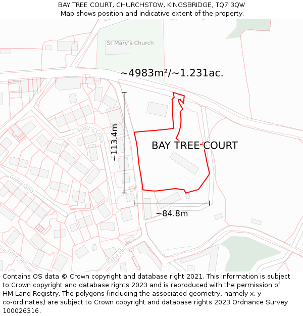 BAY TREE COURT, CHURCHSTOW, KINGSBRIDGE, TQ7 3QW: Plot and title map