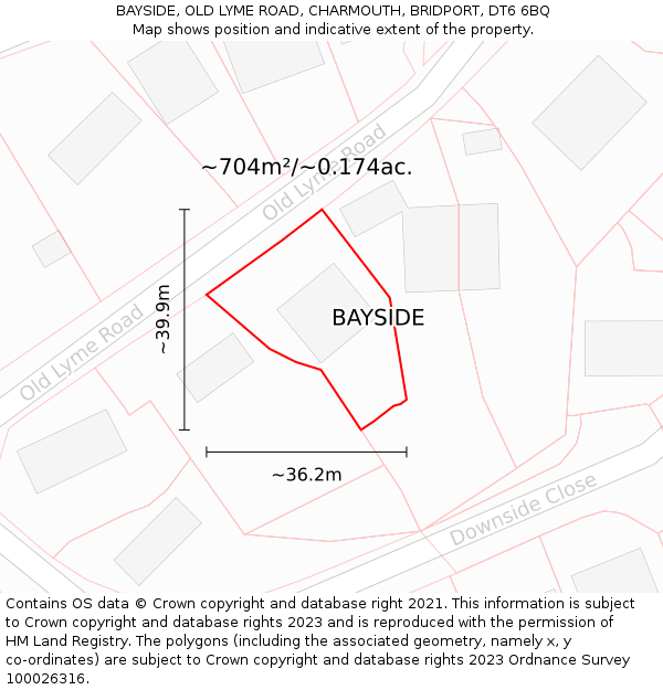 BAYSIDE, OLD LYME ROAD, CHARMOUTH, BRIDPORT, DT6 6BQ: Plot and title map